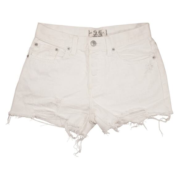 We The Free Distressed White Denim Cutoff Shorts Size 25 Button Fly - Picture 1 of 5